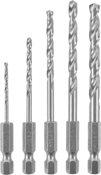 HSS Twist Drill Bit Set with 1/4" E6.3 Shank, 5 pcs.