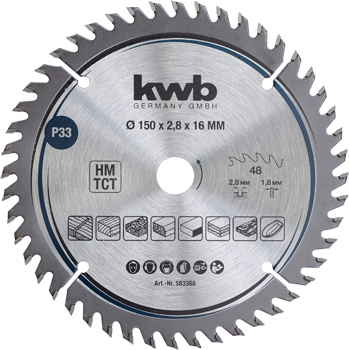 Precision Circular Saw Blade for Hand Saws, T 48, Ø 150 x 16 mm