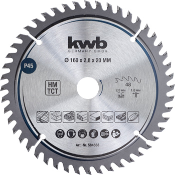 Precision Circular Saw Blade for Hand Saws, T48, Ø 160 x 20 mm