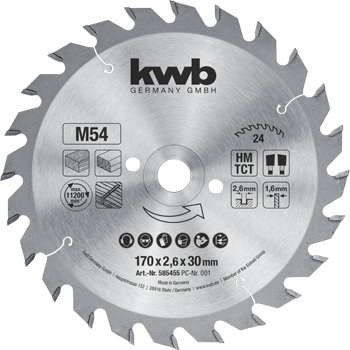 TCT Circular Saw Blade for Chipboard, T 24, Ø 170 x 30 mm