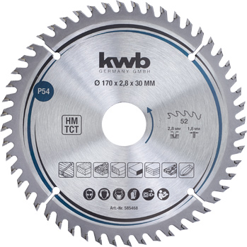 Precision Circular Saw Blade for Hand Saws, T 52, Ø 170 x 30 mm