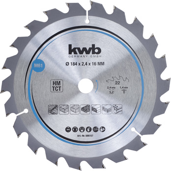 Chipboard Circular Saw Blades for Hand Saws, T 22, Ø 184 x 16 mm