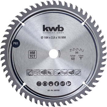 Precision Circular Saw Blade for Hand Saws, T 56, Ø 184 x 16 mm