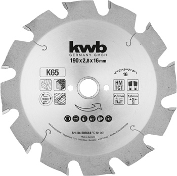 TCT Circular Saw Blade for Construction Timber, T 16, Ø 190 x 16 mm