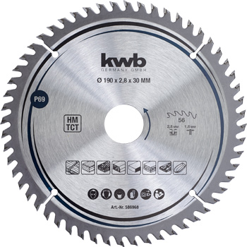 Precision Circular Saw Blade for Hand Saws, T56, Ø 190 x 30 mm