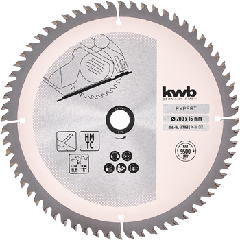 Precision Circular Saw Blade for Hand Saws, T 64, Ø 200 x 16 mm