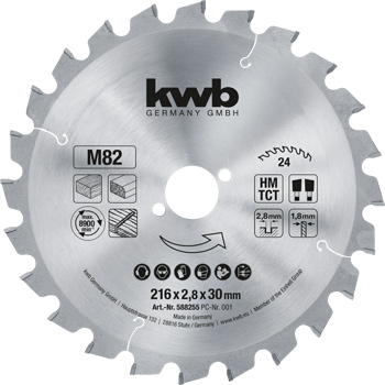 TCT Circular Saw Blade for Chipboard, T24, Ø 216 x 30 mm