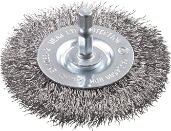 Disc Brushes, Crimped Stainless Steel Wire, for Use with Drills and Cordless Screwdrivers