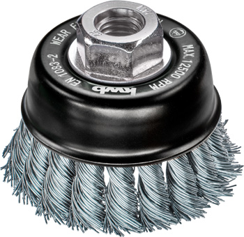 Brosses boisseau AGGRESSO-FLEX® torsadées à fils d’acier ARS ondulés de kwb pour utilisation sur meuleuses d’angle