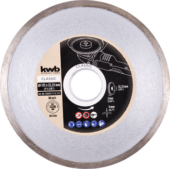 Classic Diamond Cutting Disc with Continuous Rim for Tiles, Ø 125 x 1.2 mm