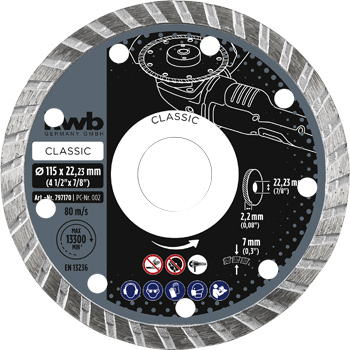 Classic Diamond Cutting Disc with Turbo Rim for Stone and Tiles, Ø 115 x 1.2 mm